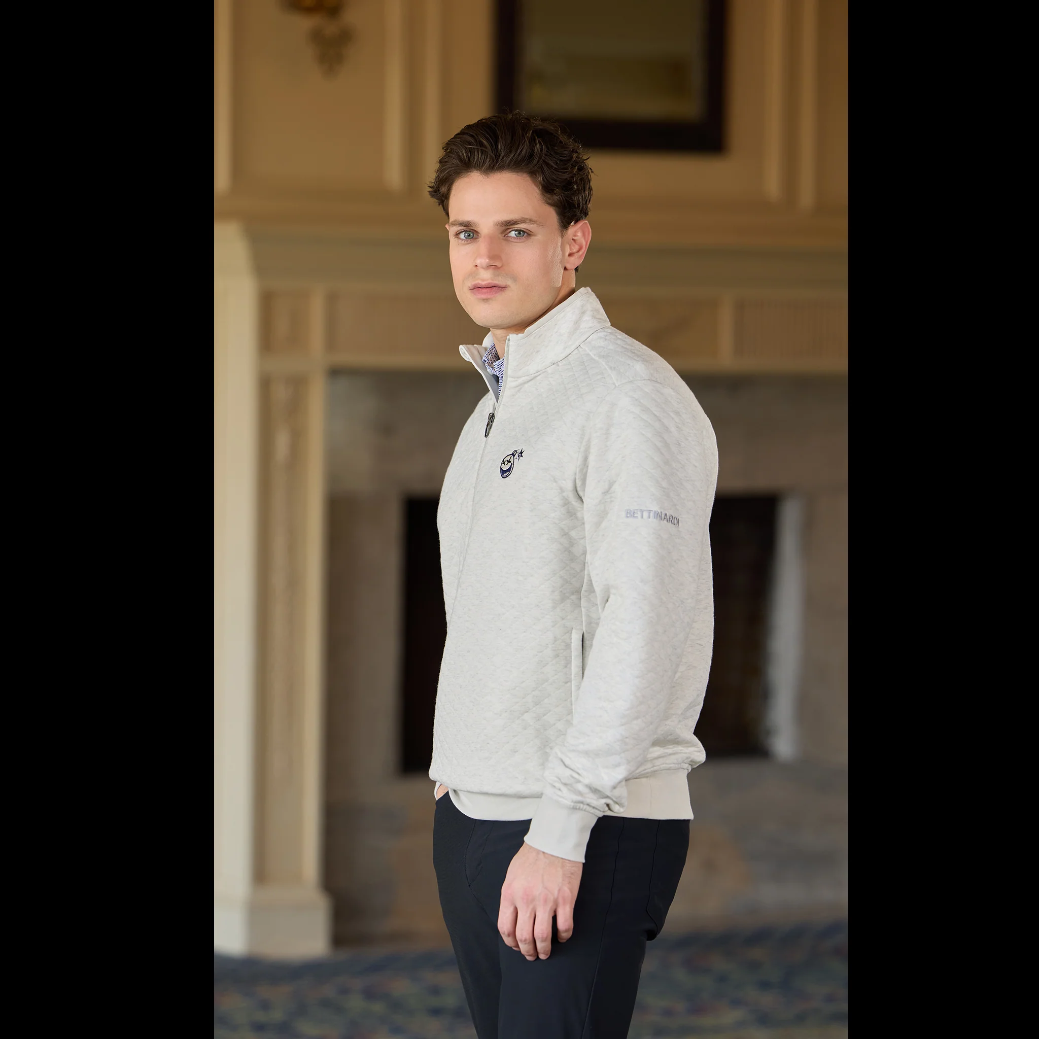 Bettinardi RLX Poison Bomb Quilted Quarter-Zip Mockneck Sweatshirt (Soho Heather) - Image 3